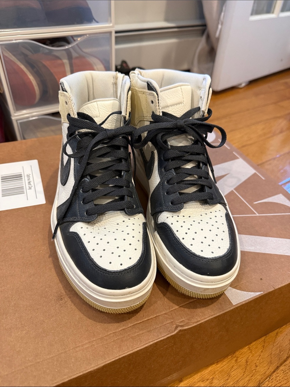 Nike High-Top Platform Sneakers in Cream and Black